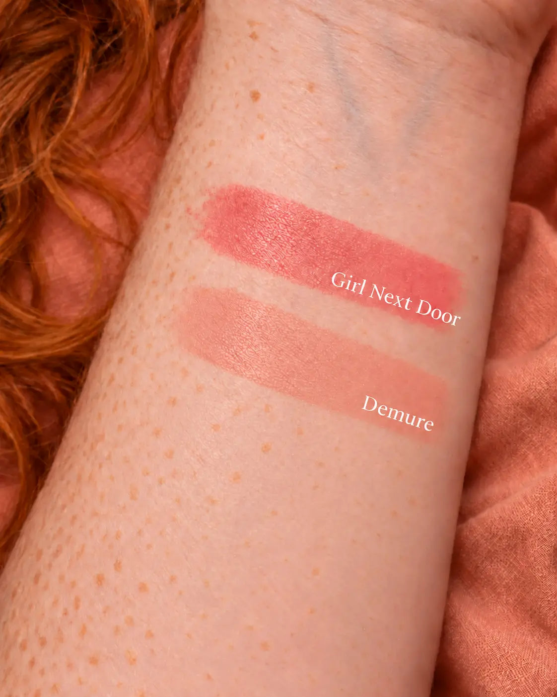 Lipstick duo for redheads - Girl Next Door & Demure Swatches